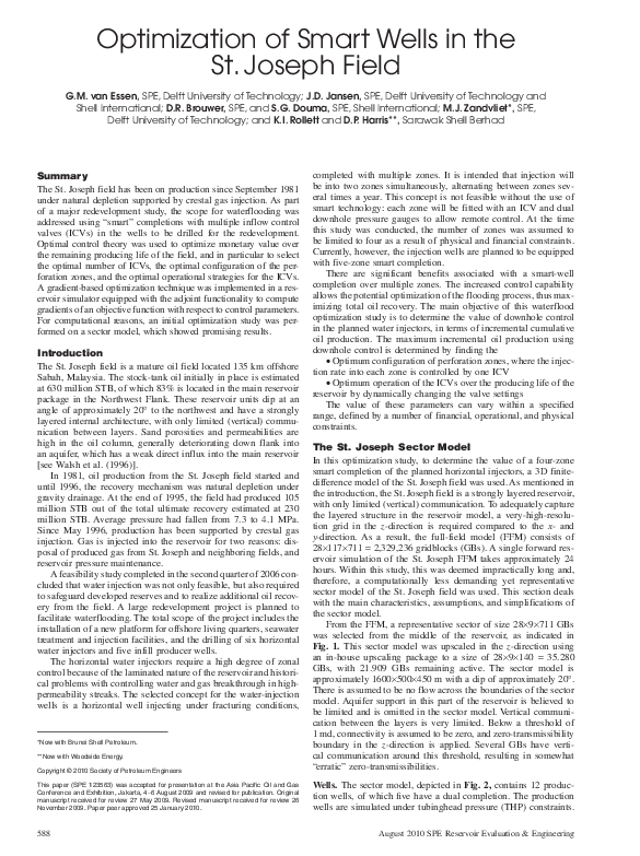 (PDF) Optimization of Smart Wells in the St. Joseph Field