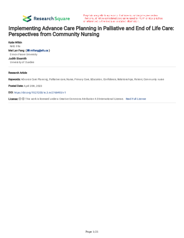 (PDF) Implementing Advance Care Planning in Palliative and End of Life ...