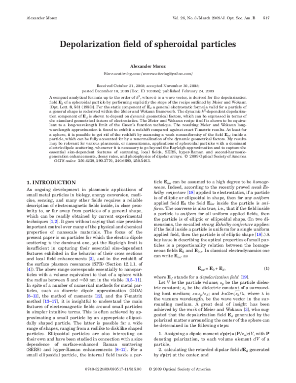 (PDF) Depolarization field of spheroidal particles