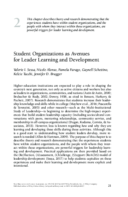 (PDF) Student Organizations as Avenues for Leader Learning and Development