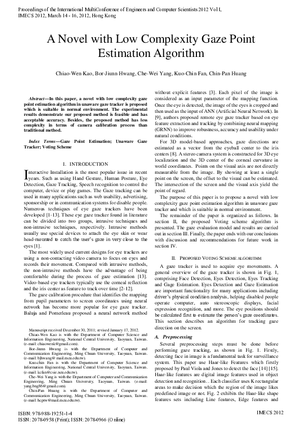 (PDF) A Novel with Low Complexity Gaze Point Estimation Algorithm