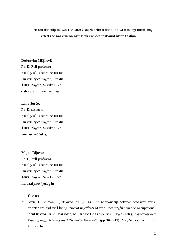 (DOC) The Relationship Between Teachers’ Work Orientations and ...