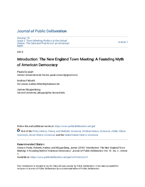 (PDF) Introduction: The New England Town Meeting: A Founding Myth of ...