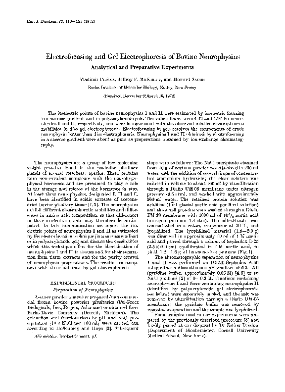 (PDF) Electrofocusing and Gel Electrophoresis of Bovine Neurophysins ...