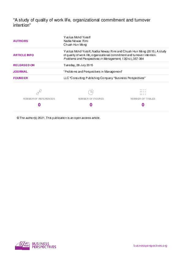 (PDF) A study of quality of work life, organizational commitment and ...