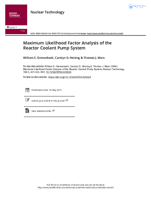 (PDF) Maximum Likelihood Factor Analysis of the Reactor Coolant Pump System