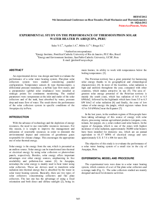 (PDF) Experimental Study on the Performance of Thermosyphon Solar Water ...