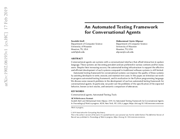 (PDF) An Automated Testing Framework for Conversational Agents