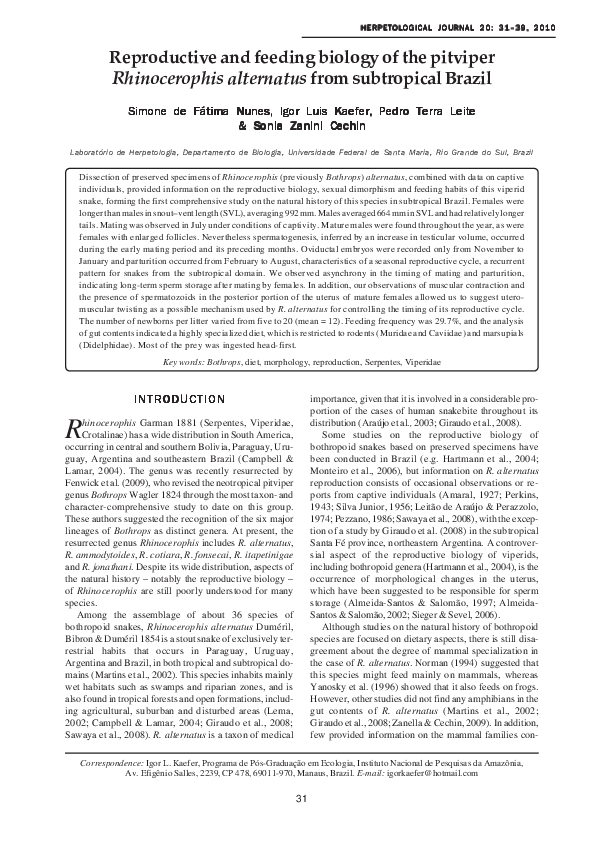 (PDF) 07. Reproductive and feeding biology of the pitviper ... - Pit Viper Nutrition Guidelines Development Structure