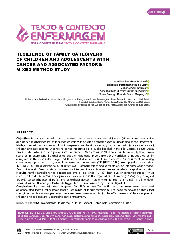 (PDF) Resilience of Family Caregivers of Children and Adolescents with ...