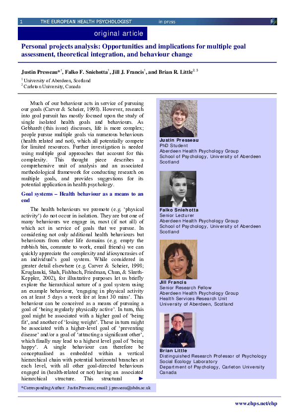(PDF) Personal projects analysis: Opportunities and implications for ...