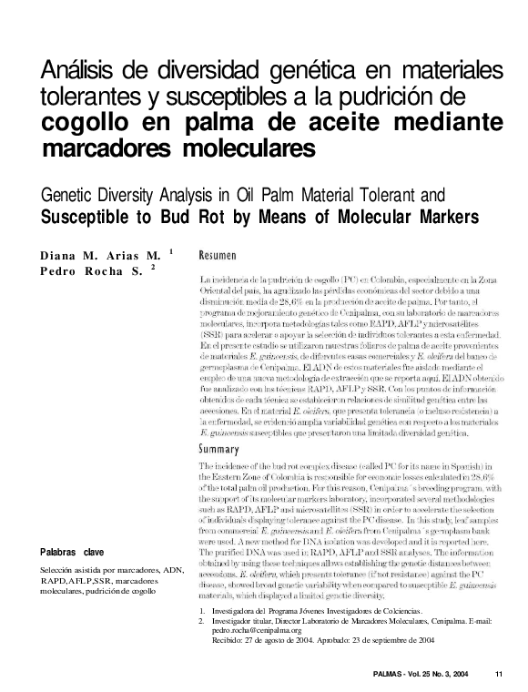 (PDF) Análisis de diversidad genética en materiales tolerantes y ...