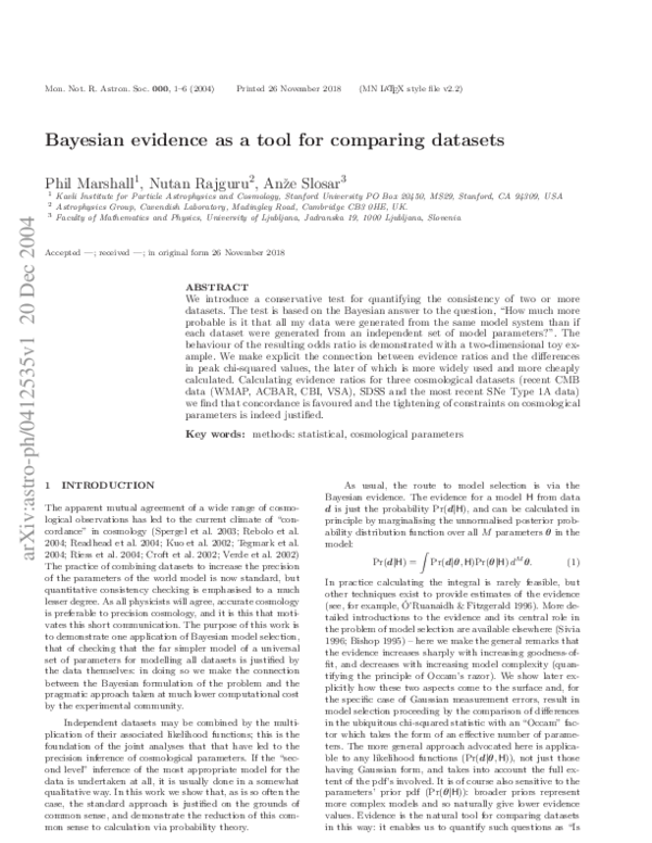 (PDF) Bayesian evidence as a tool for comparing datasets