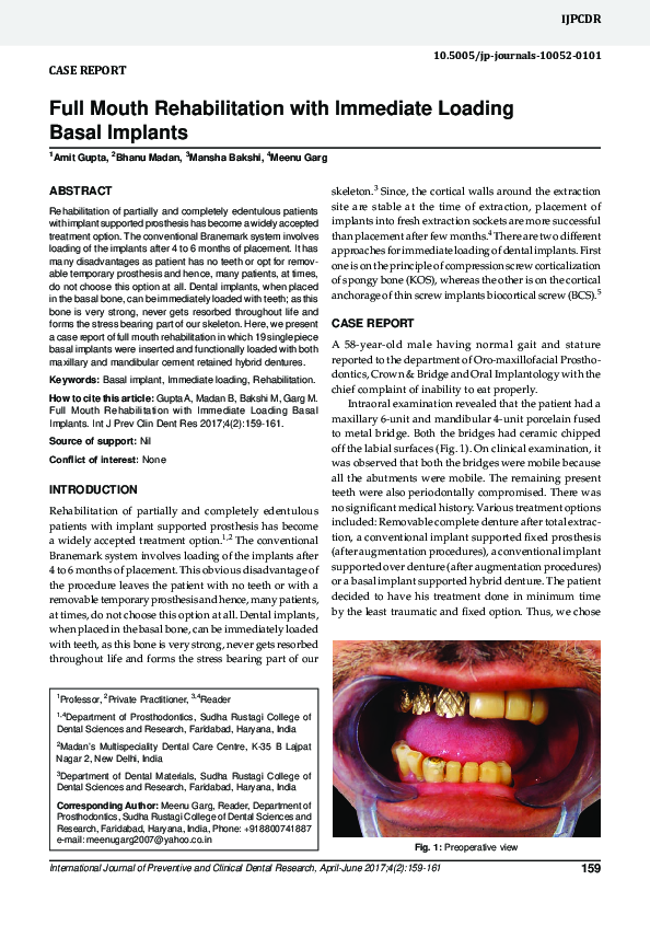 (PDF) Full Mouth Rehabilitation with Immediate Loading Basal Implants