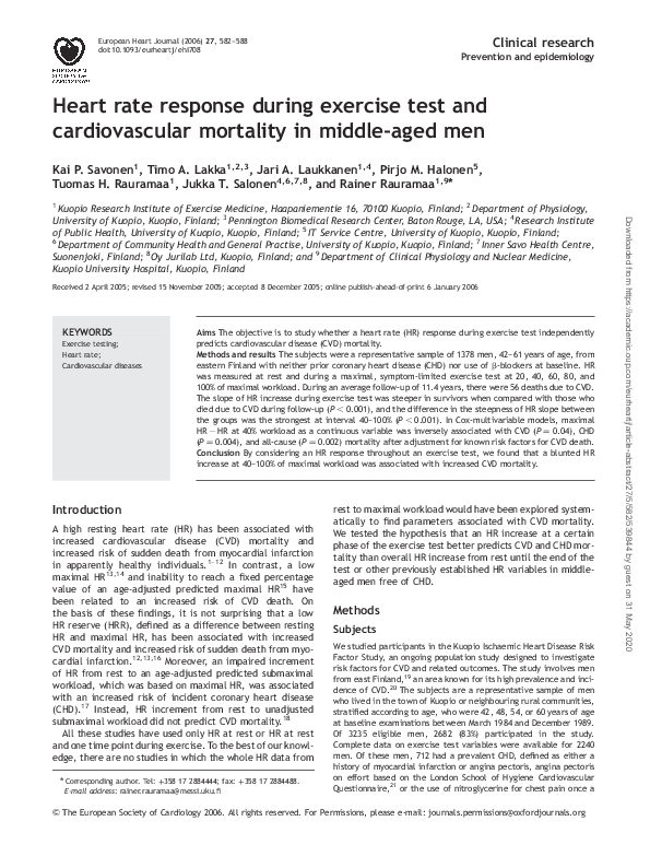 (PDF) Heart rate response during exercise test and cardiovascular ...