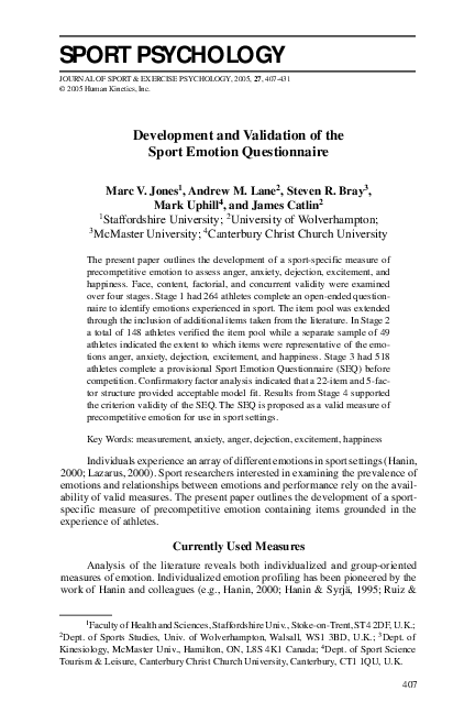 (PDF) Development and Validation of the Sport Emotion Questionnaire