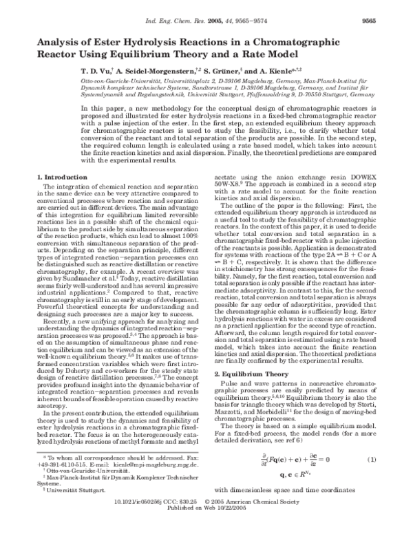 (PDF) Analysis of Ester Hydrolysis Reactions in a Chromatographic ...