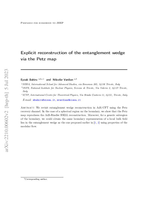 (PDF) Explicit reconstruction of the entanglement wedge via the Petz map