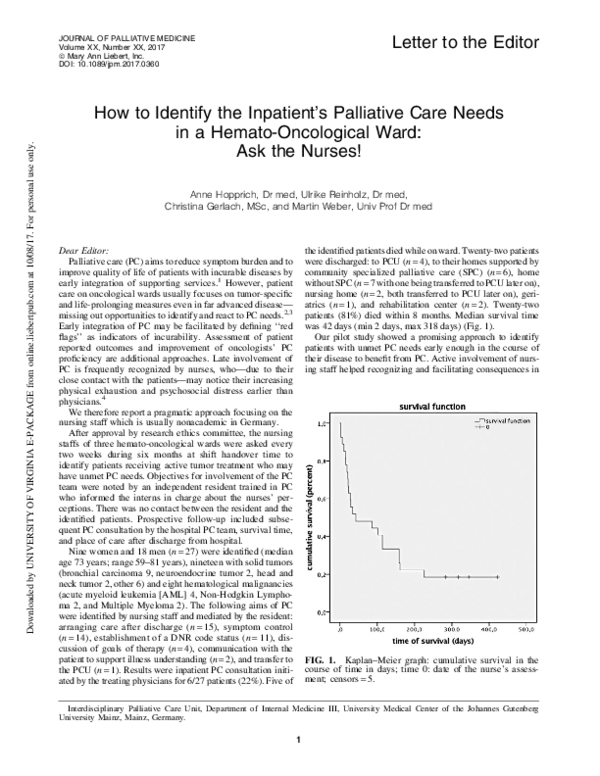 (PDF) How to Identify the Inpatient's Palliative Care Needs in a Hemato ...