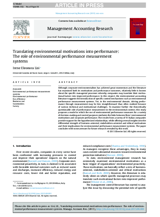 (PDF) Translating environmental motivations into performance: The role ...
