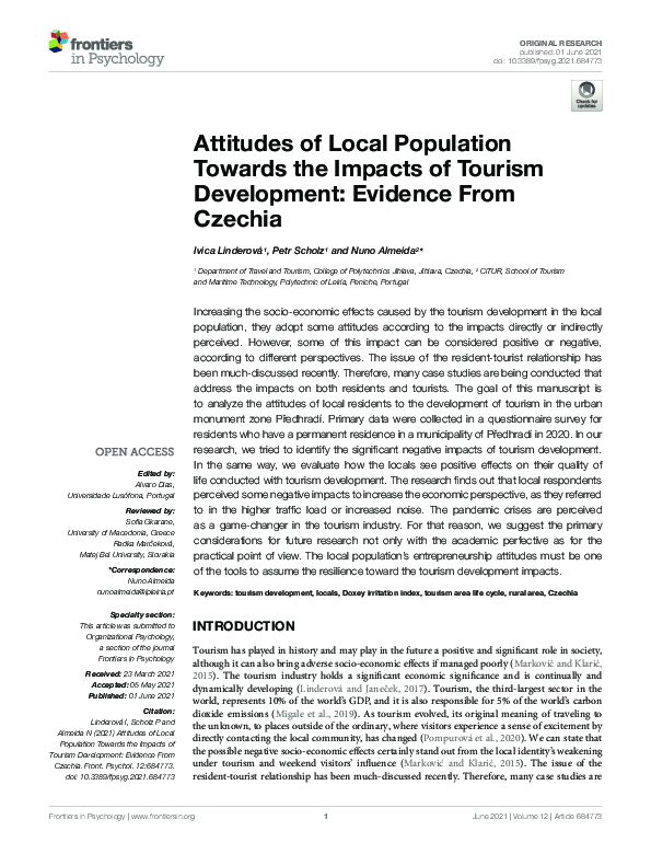 (PDF) Attitudes of Local Population Towards the Impacts of Tourism ...