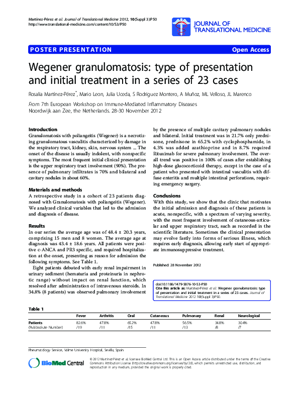 (PDF) Wegener granulomatosis: type of presentation and initial ...