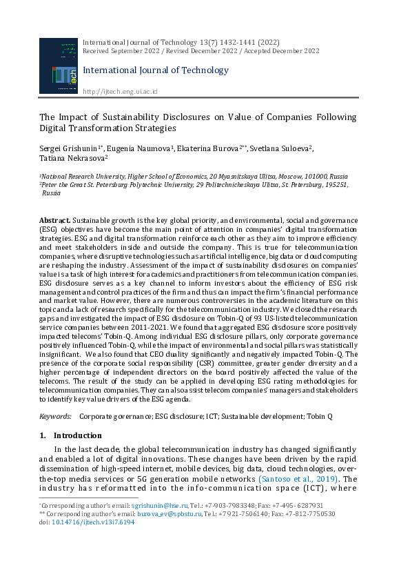 (PDF) The Impact of Sustainability Disclosures on Value of Companies ...
