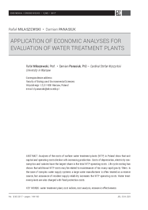 (PDF) Application of Economic Analyses for Evaluation of Water ...