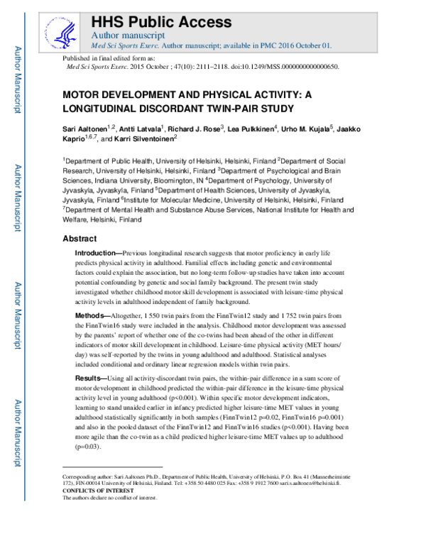 (PDF) Motor Development and Physical Activity
