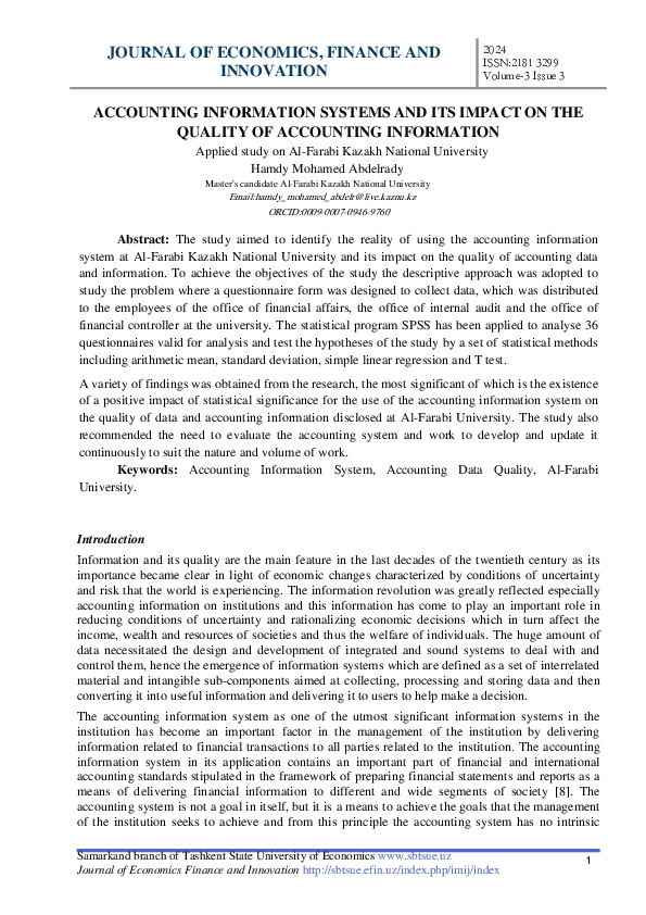 (PDF) ACCOUNTING INFORMATION SYSTEMS AND ITS IMPACT ON THE QUALITY OF ...