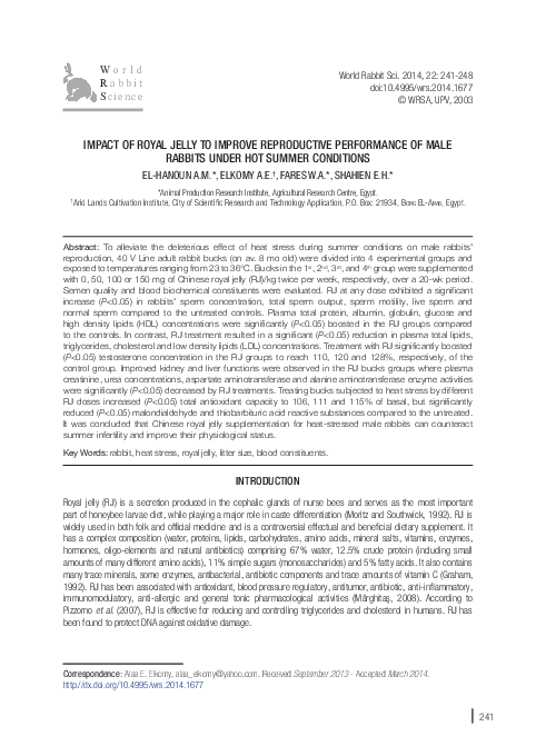 (PDF) Impact of royal jelly to improve reproductive performance of male ...