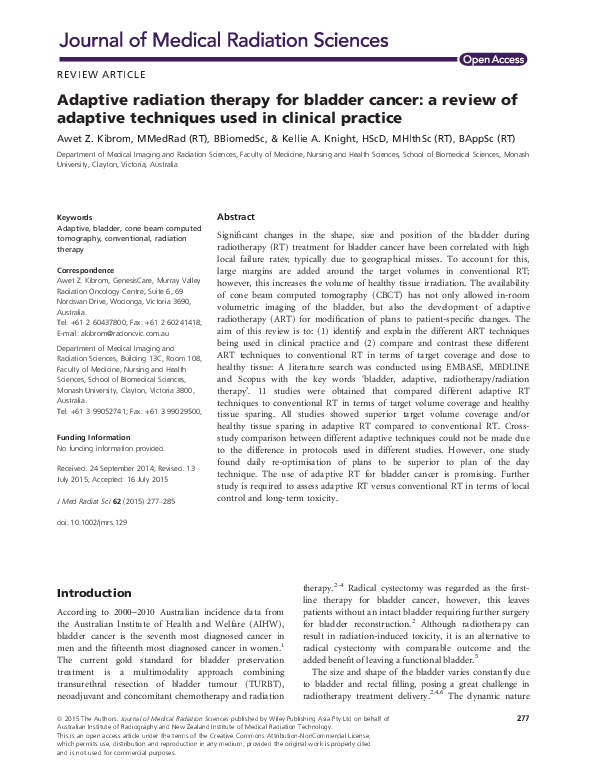 (PDF) Adaptive radiation therapy for bladder cancer: a review of ...