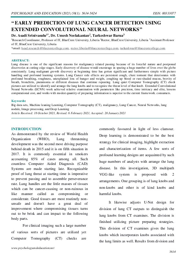 (PDF) “ Early Prediction of Lung Cancer Detection Using Extended ...