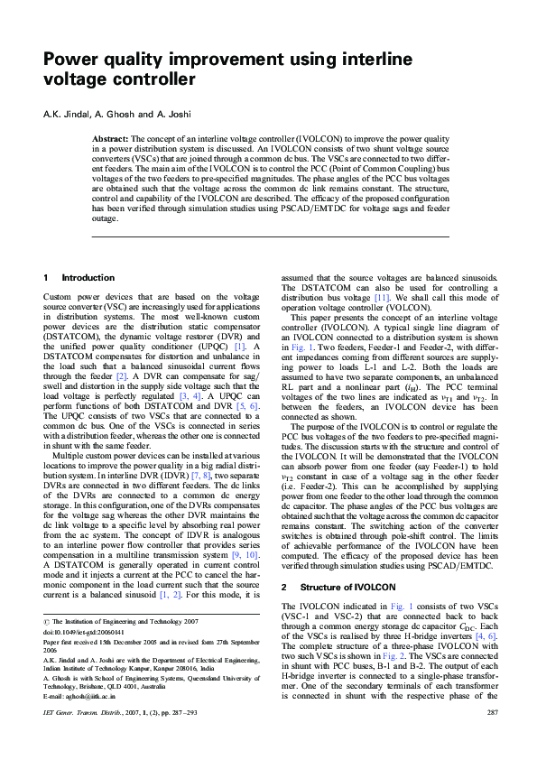 (PDF) Power quality improvement using interline voltage controller
