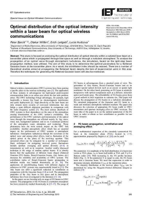 (PDF) Optimal distribution of the optical intensity within a laser beam ...
