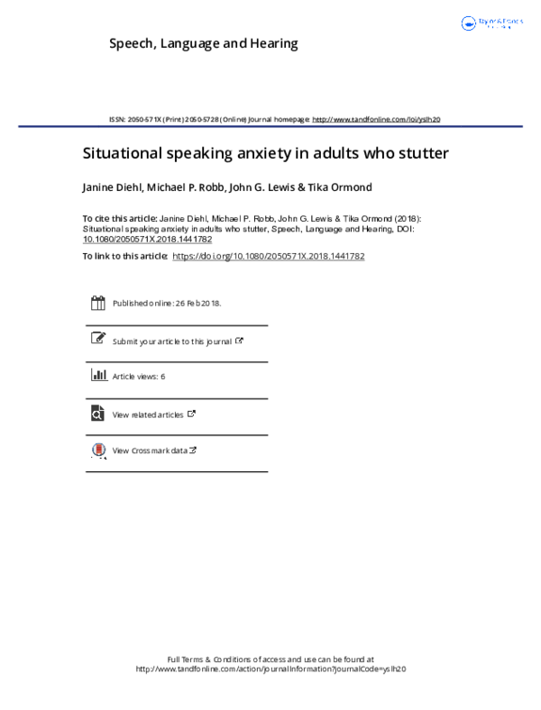 (PDF) Situational speaking anxiety in adults who stutter