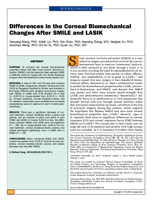 (PDF) Differences in the Corneal Biomechanical Changes After SMILE and ...