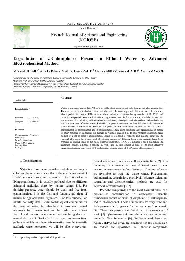 (PDF) Degradation of 2-Chlorophenol Present in Effluent Water by ...