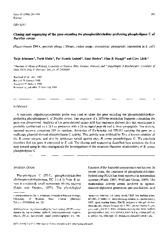 (PDF) Cloning and sequencing of the gene encoding the ...