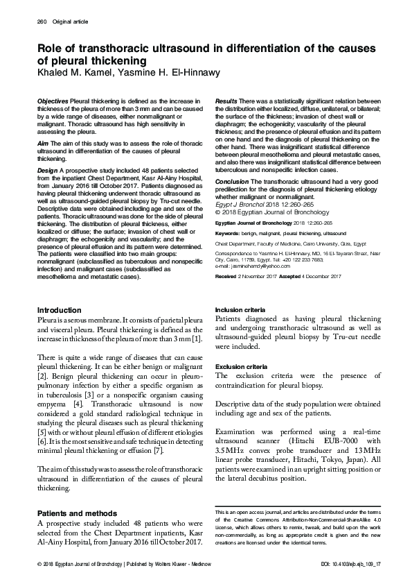 (PDF) Role of transthoracic ultrasound in differentiation of the causes ...