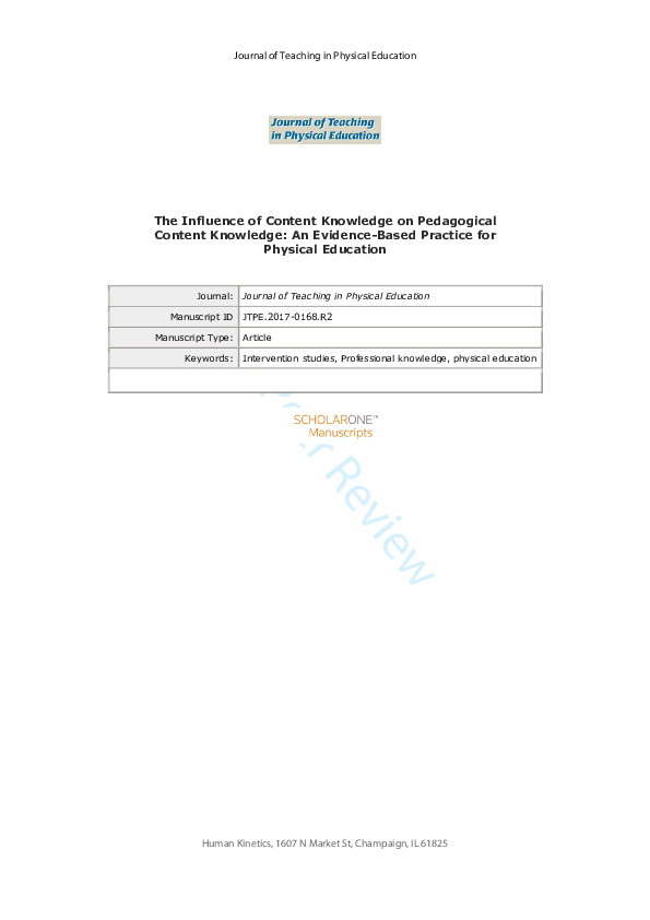 (PDF) The Influence of Content Knowledge on Pedagogical Content ...