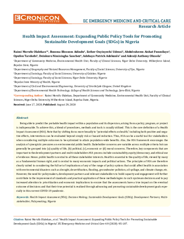 (PDF) Health Impact Assessment: Expanding Public Policy Tools for ...