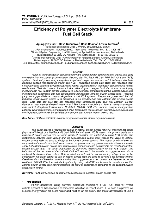 (PDF) Efficiency of Polymer Electrolyte Membrane Fuel Cell Stack