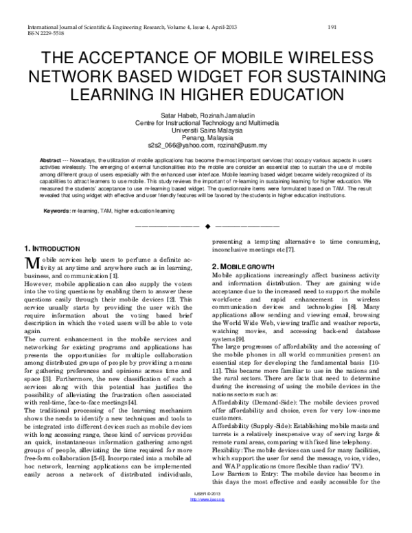 (PDF) The Acceptance of Mobile Wireless Network Based Widget for ...
