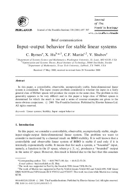 (PDF) Input–output behavior for stable linear systems