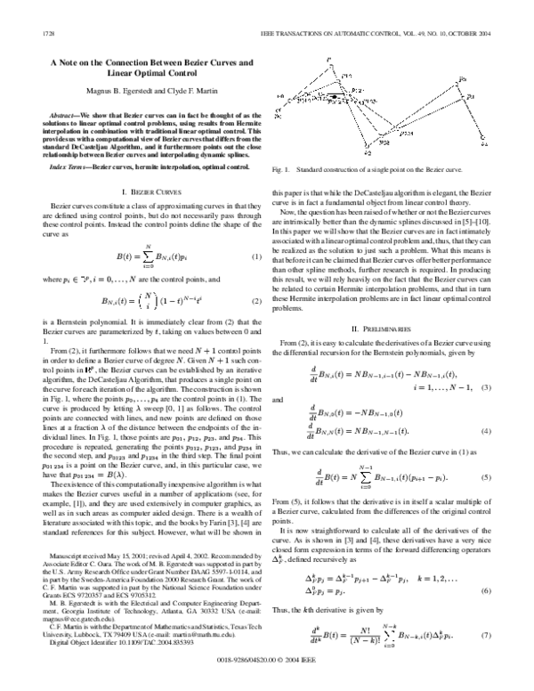 (PDF) A Note on the Connection Between Bezier Curves and Linear Optimal ...