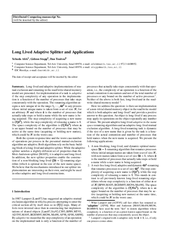 (PDF) Long lived adaptive splitter and applications