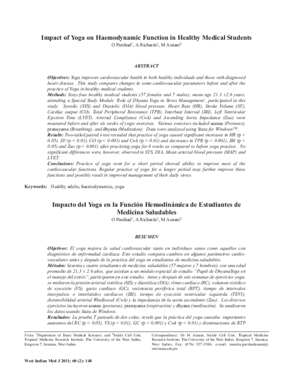 (PDF) Impact of yoga on haemodynamic function in healthy medical students