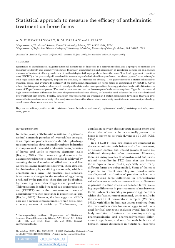 (PDF) Statistical approach to measure the efficacy of anthelmintic ...