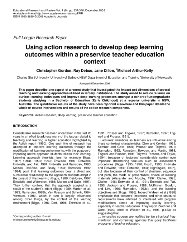 (PDF) Using Action Research to Develop Deep Learning Outcomes within a ...